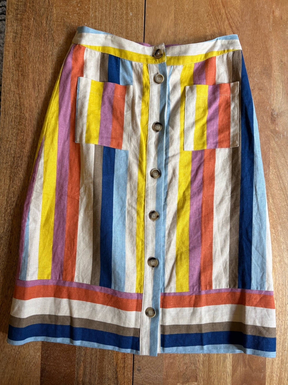 Gilli Multi-Color Vertical Stripe Button-Front Midi Skirt